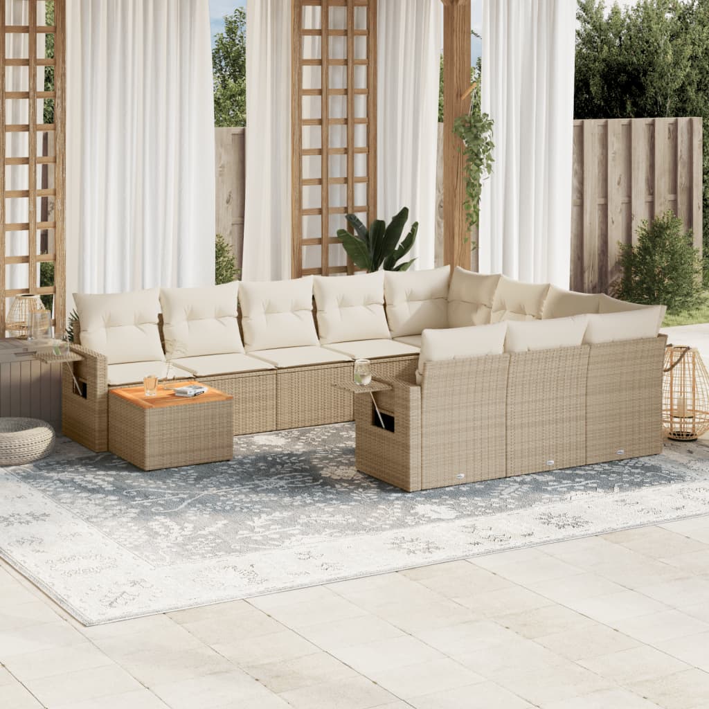 11-delige Tuinset met kussens poly rattan beige