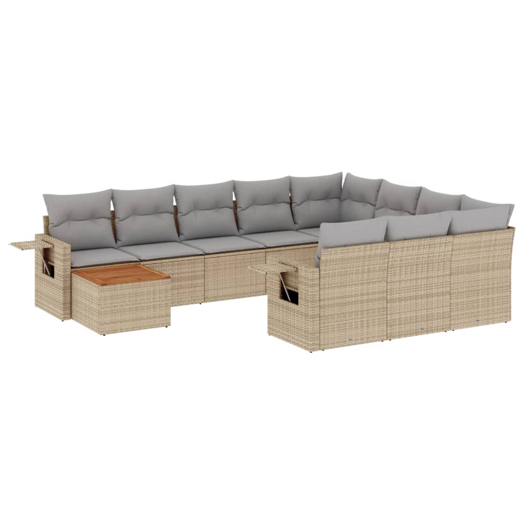 11-delige Tuinset met kussens poly rattan beige