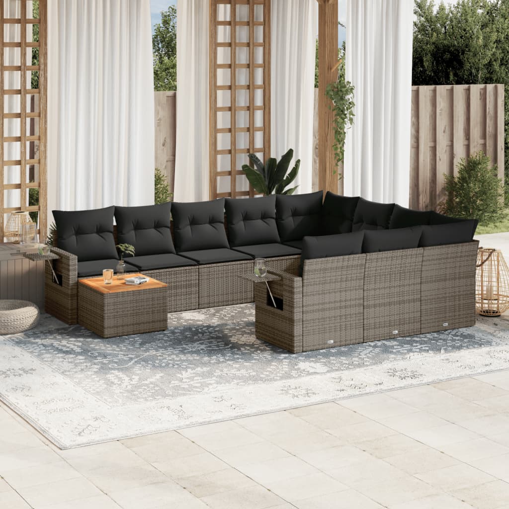 11-delige Tuinset met kussens poly rattan beige