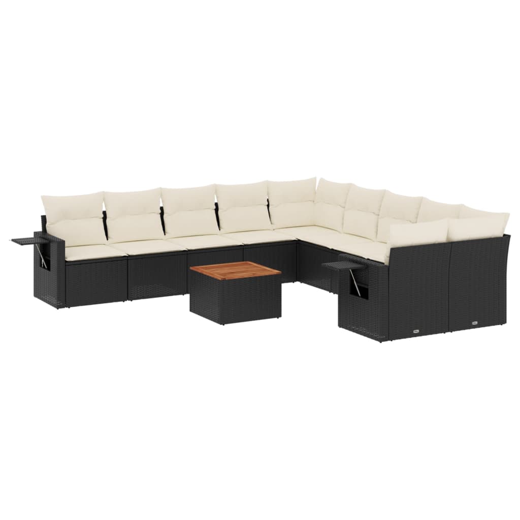 11-delige Tuinset met kussens poly rattan beige