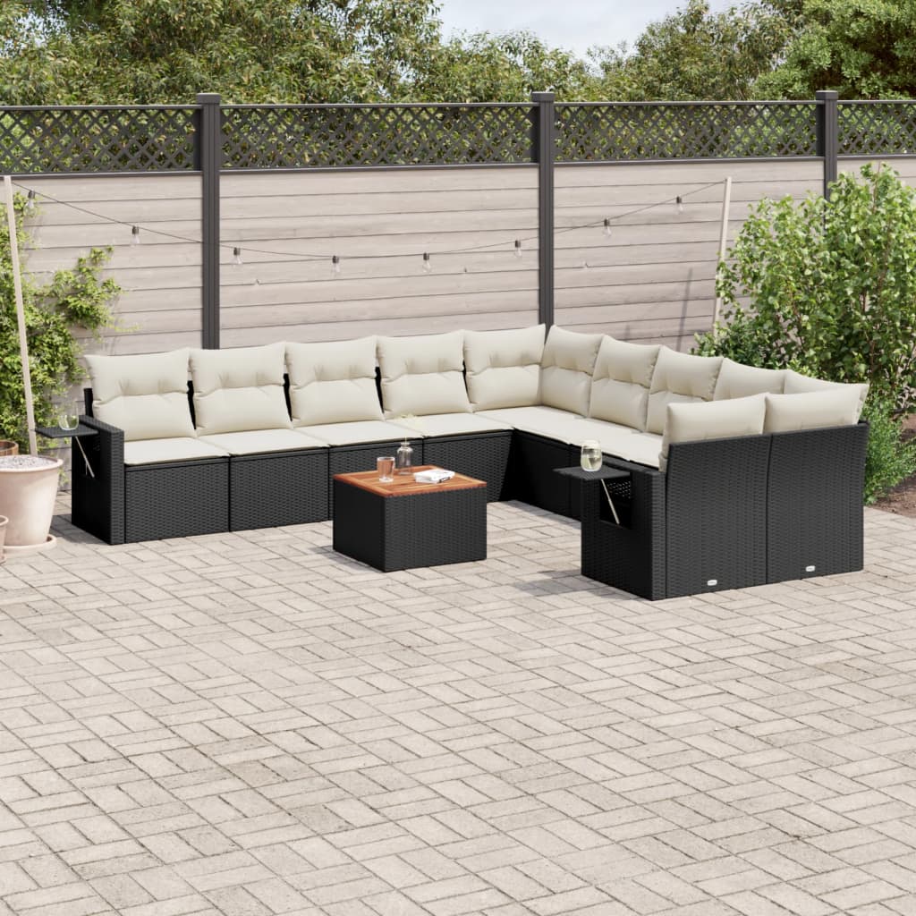 11-delige Tuinset met kussens poly rattan beige