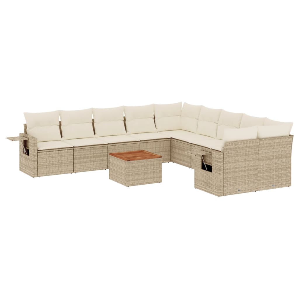 11-delige Tuinset met kussens poly rattan beige