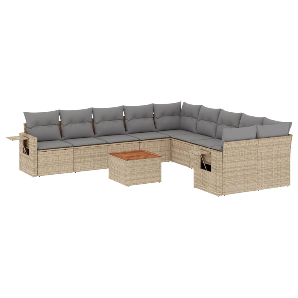 11-delige Tuinset met kussens poly rattan beige