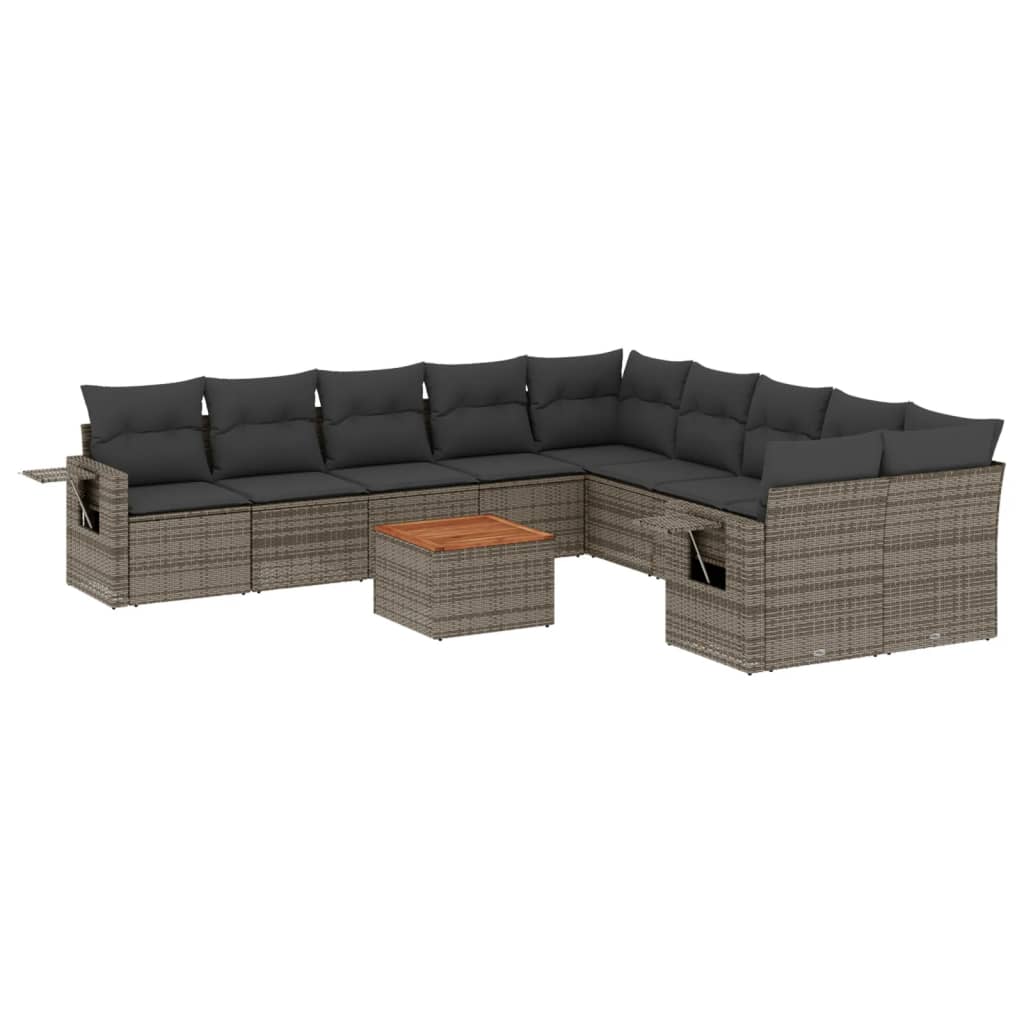 11-delige Tuinset met kussens poly rattan beige