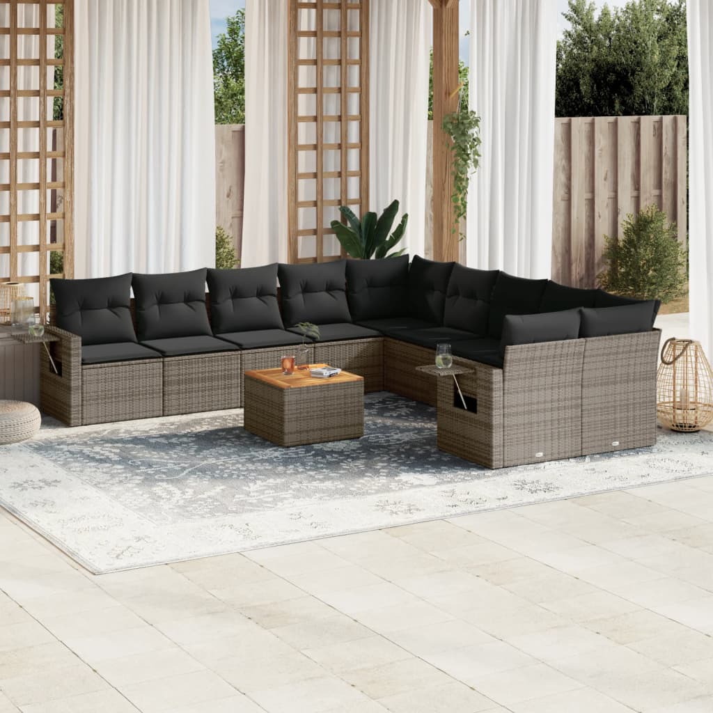 11-delige Tuinset met kussens poly rattan beige