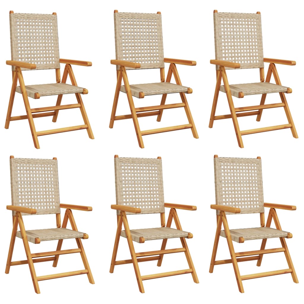 Tuinstoelen 6 st verstelbaar poly rattan en massief hout