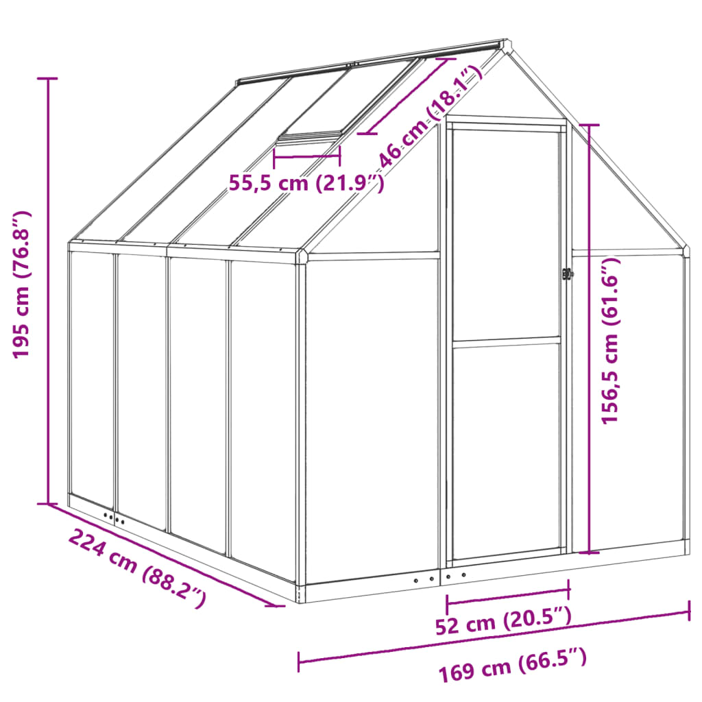 Tuinkas met basisframe 224x169x195 cm aluminium zilverkleurig