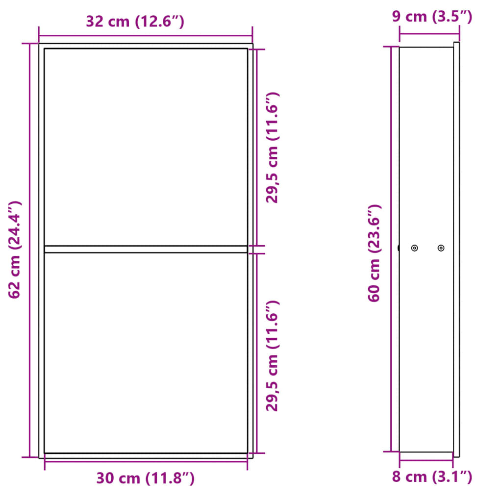 Douchenis 32x62x9 cm roestvrijstaal matwit