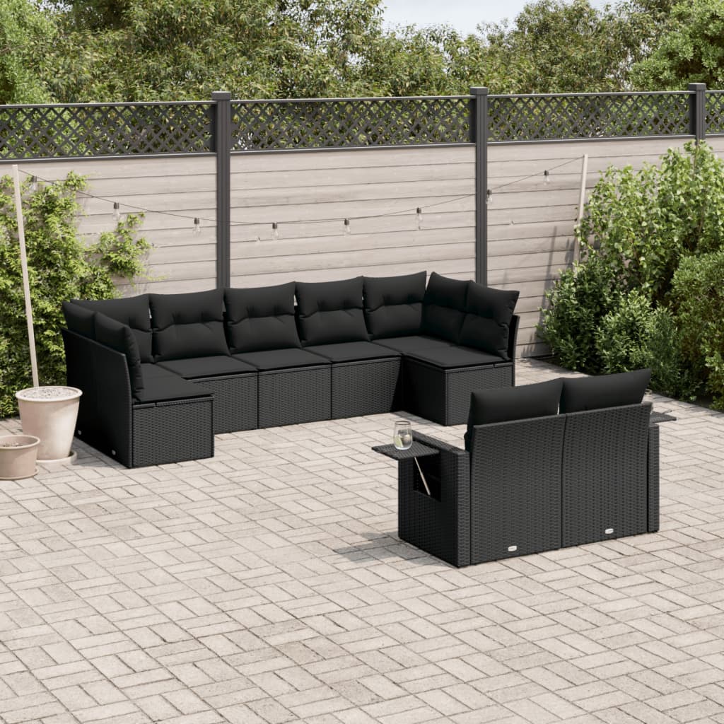 10-delige Loungeset met kussens poly rattan beige