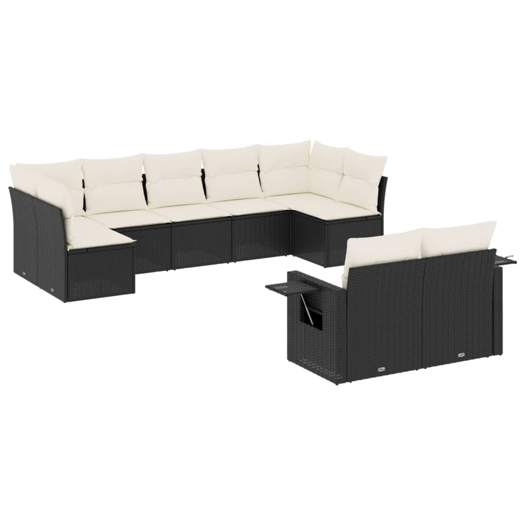 10-delige Loungeset met kussens poly rattan beige