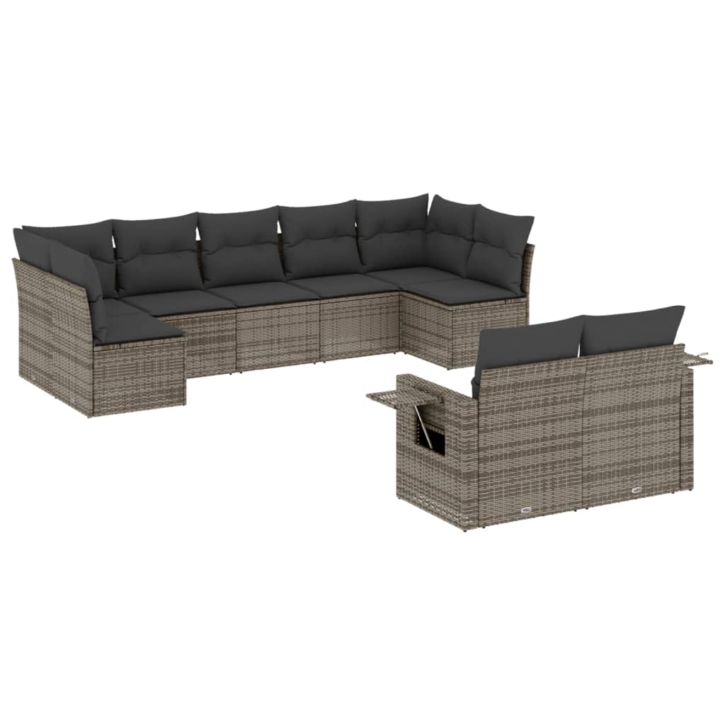 10-delige Loungeset met kussens poly rattan beige