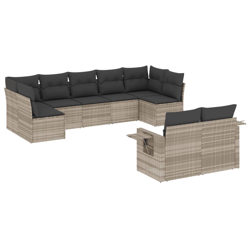 10-delige Loungeset met kussens poly rattan beige