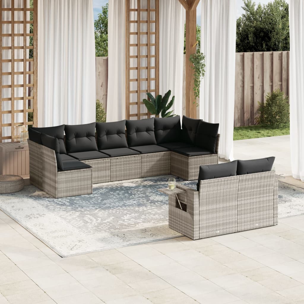 10-delige Loungeset met kussens poly rattan beige