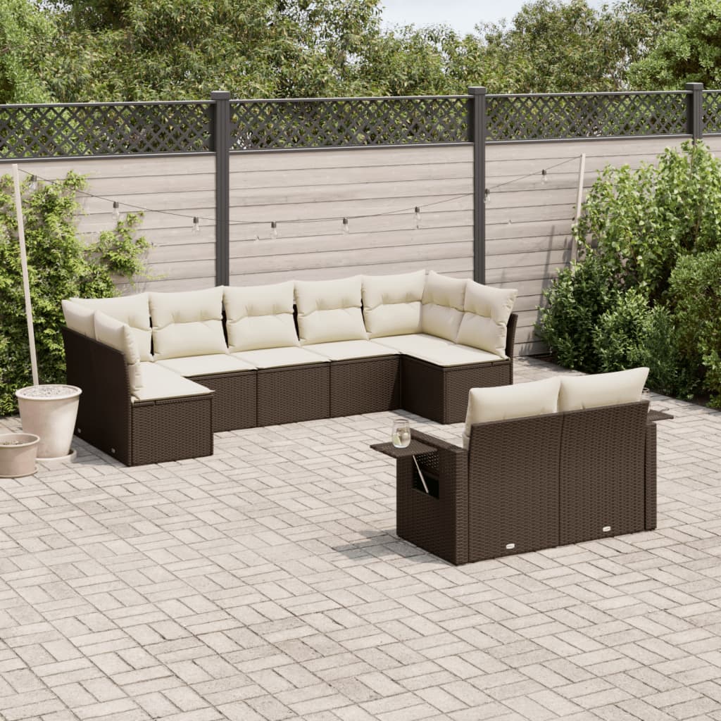 10-delige Loungeset met kussens poly rattan beige