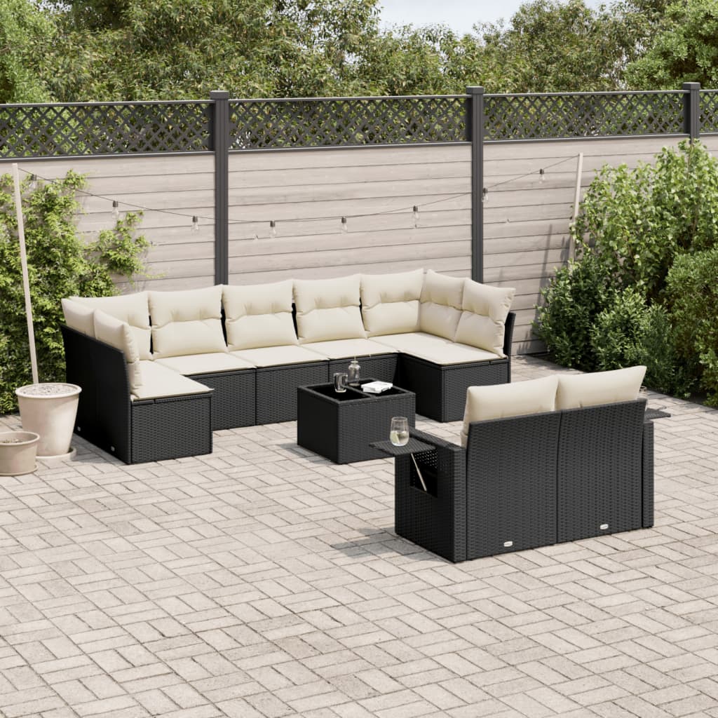 10-delige Loungeset met kussens poly rattan beige