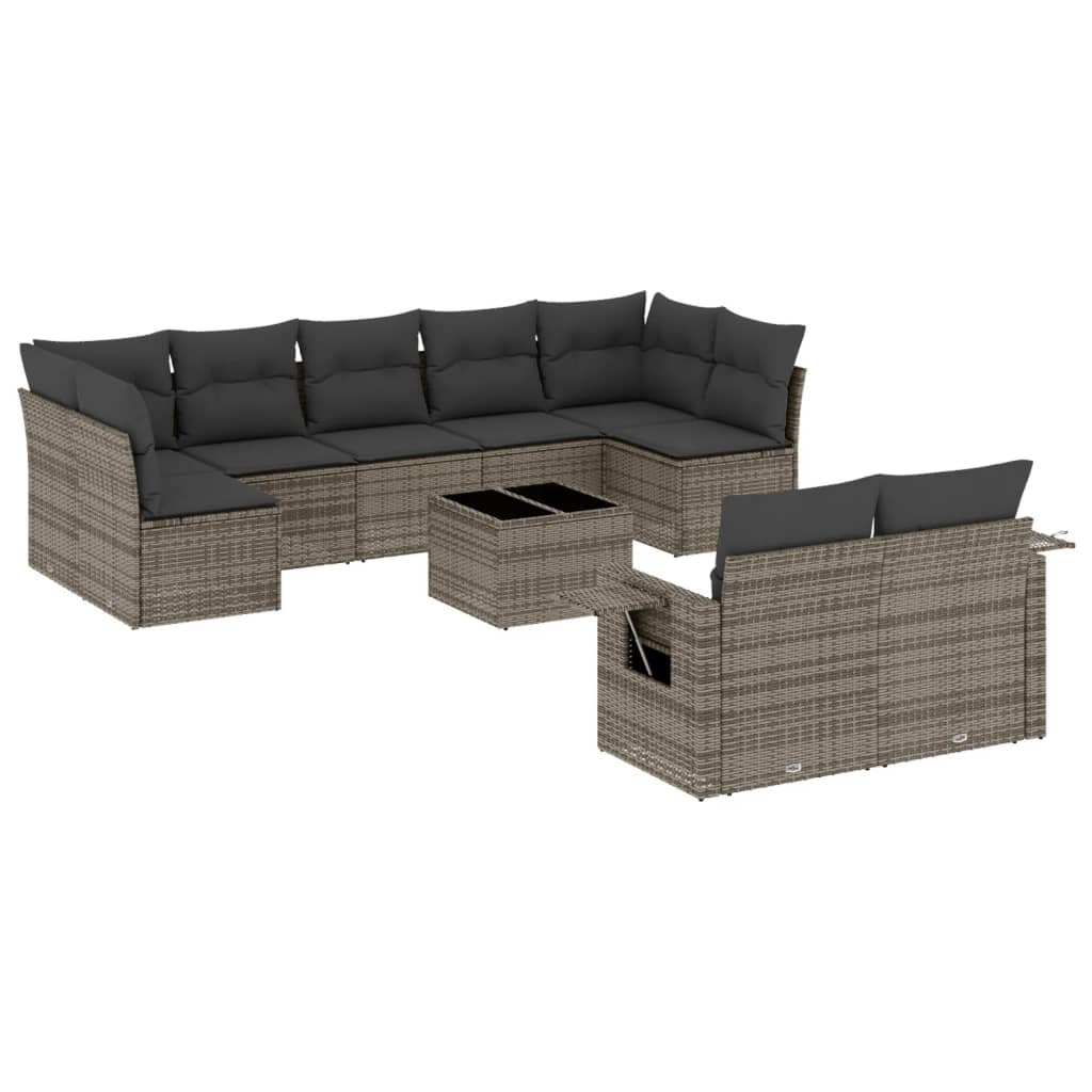 10-delige Loungeset met kussens poly rattan beige