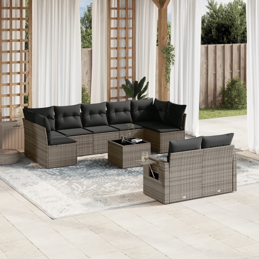 10-delige Loungeset met kussens poly rattan beige