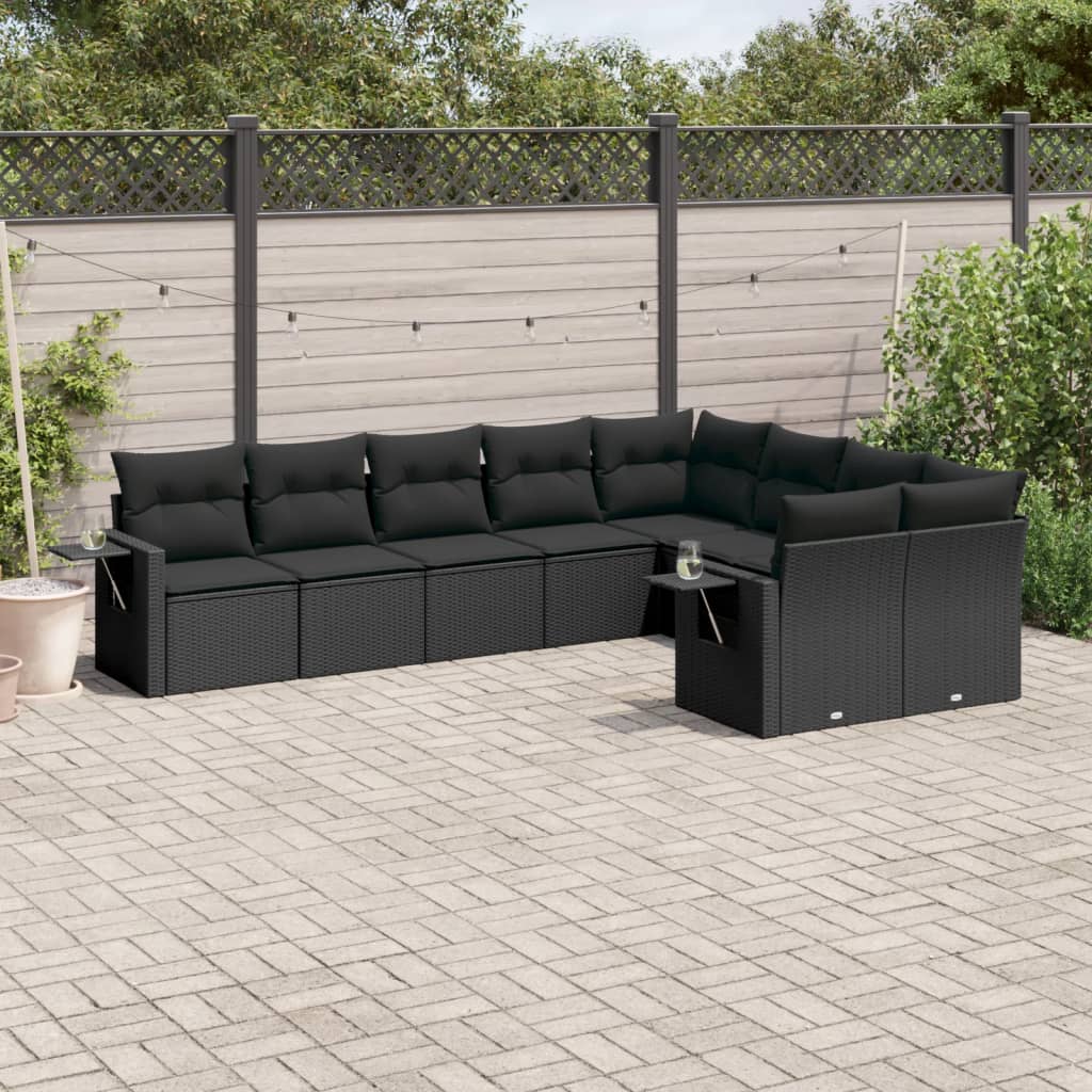 10-delige Loungeset met kussens poly rattan lichtgrijs