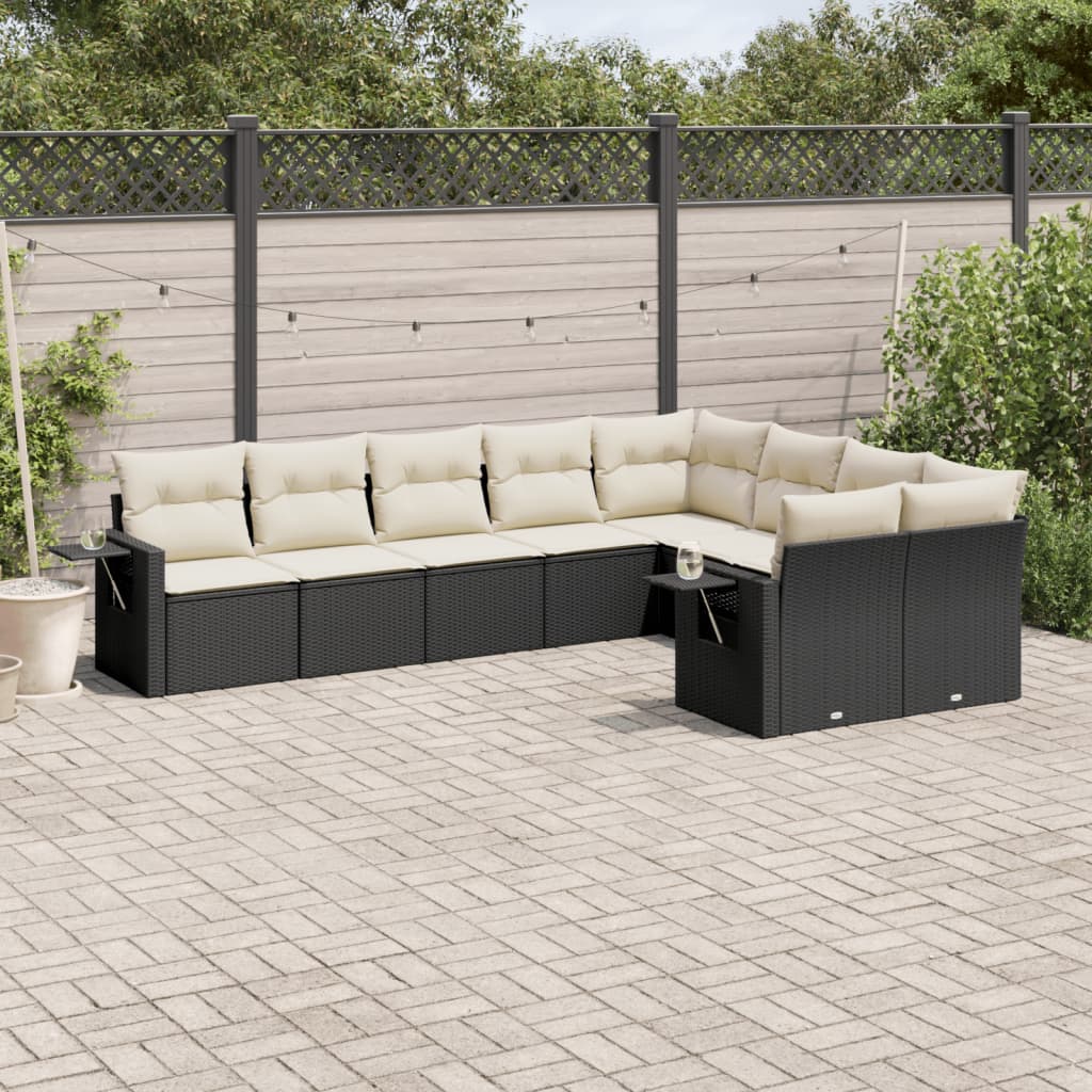 10-delige Loungeset met kussens poly rattan lichtgrijs