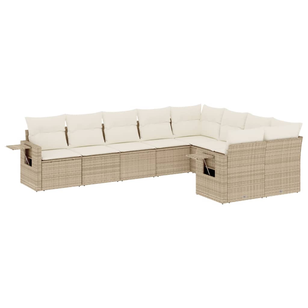 10-delige Loungeset met kussens poly rattan lichtgrijs