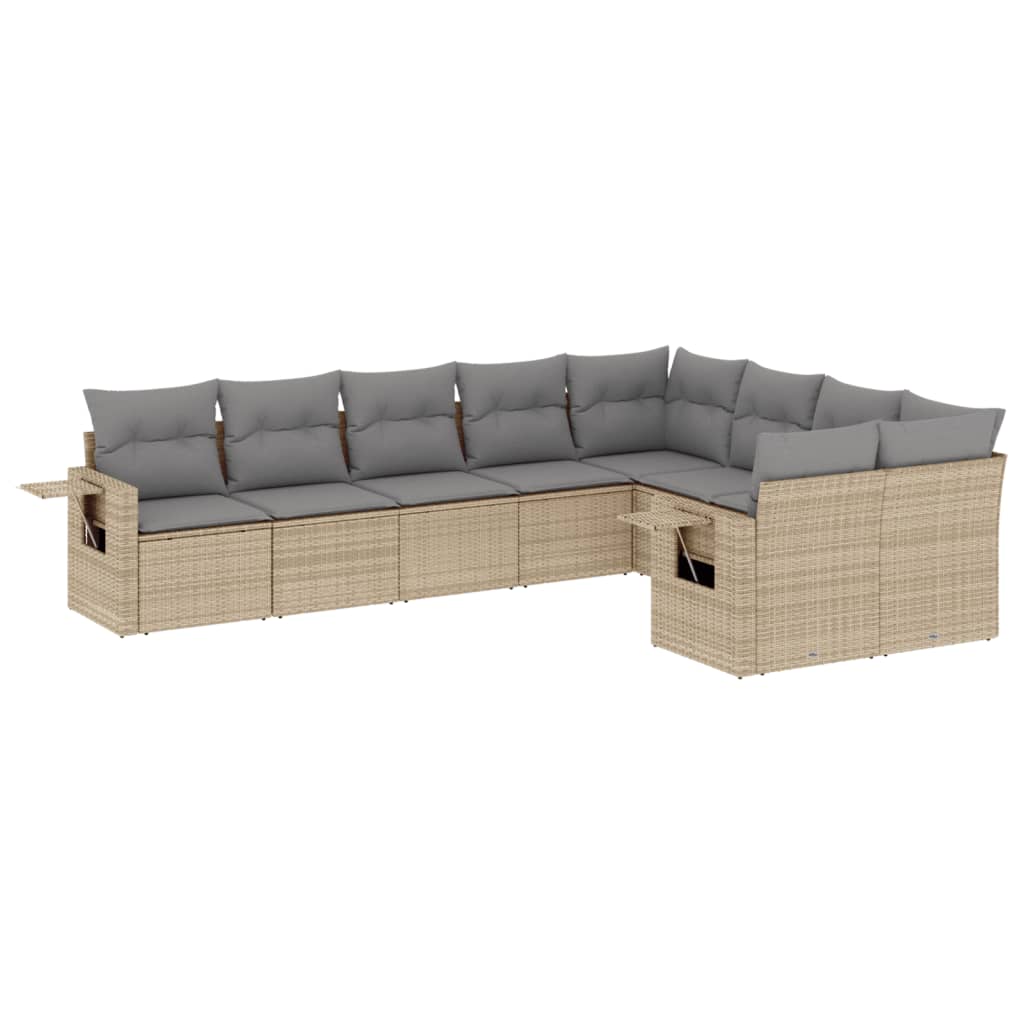 10-delige Loungeset met kussens poly rattan lichtgrijs