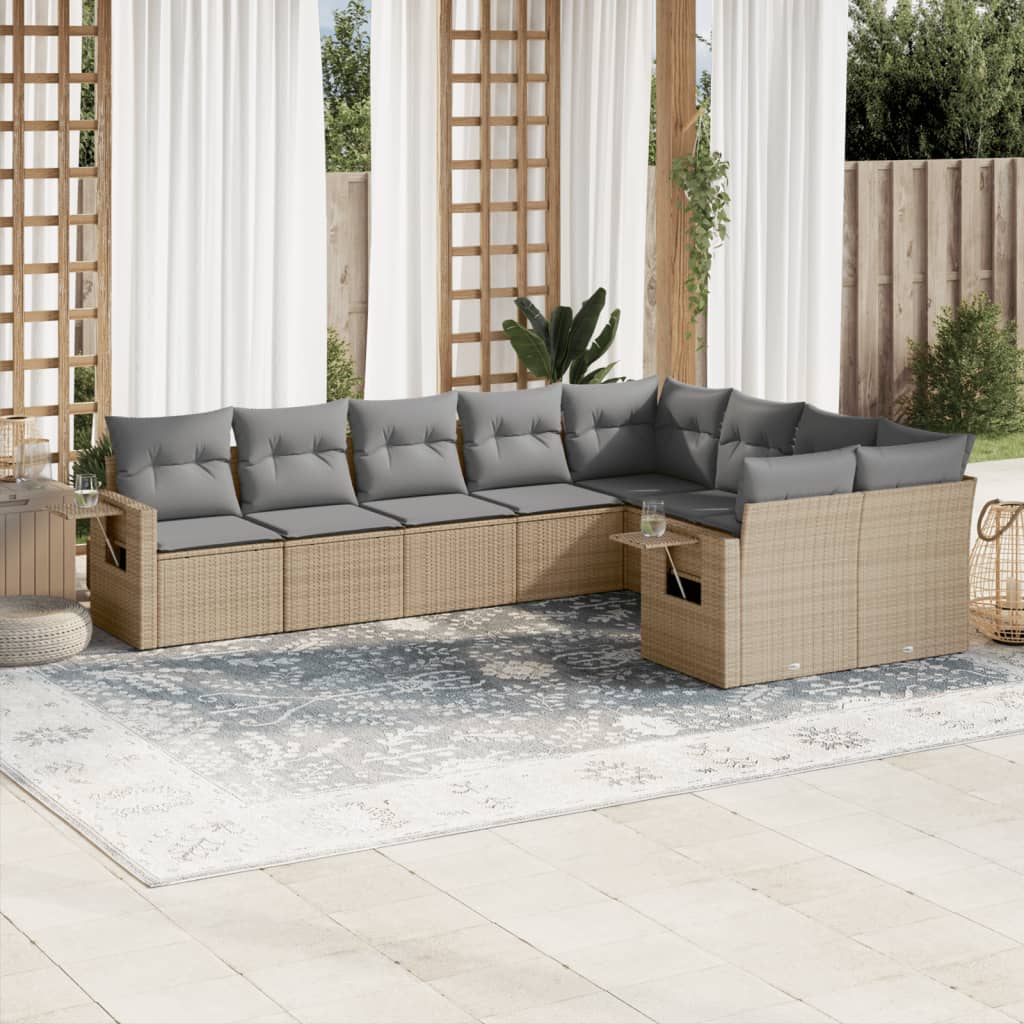 10-delige Loungeset met kussens poly rattan lichtgrijs