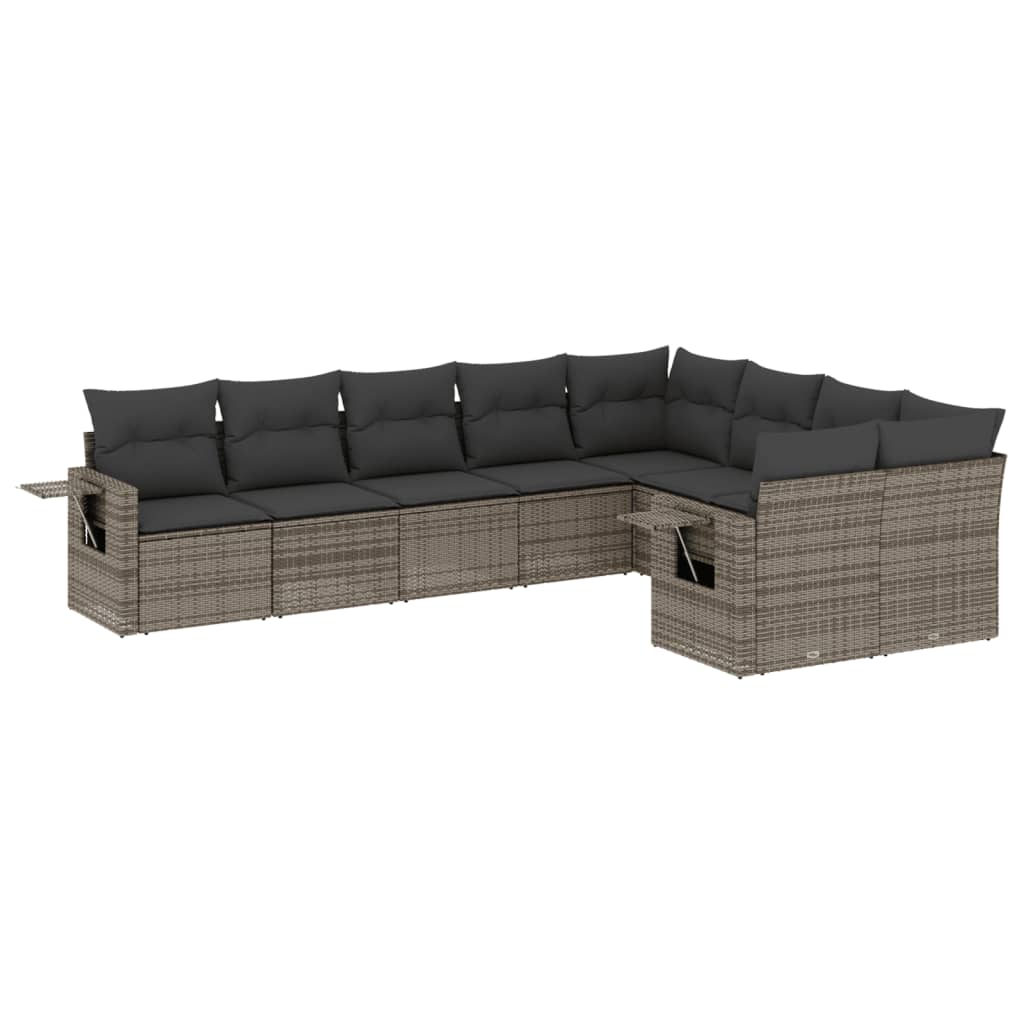 10-delige Loungeset met kussens poly rattan lichtgrijs