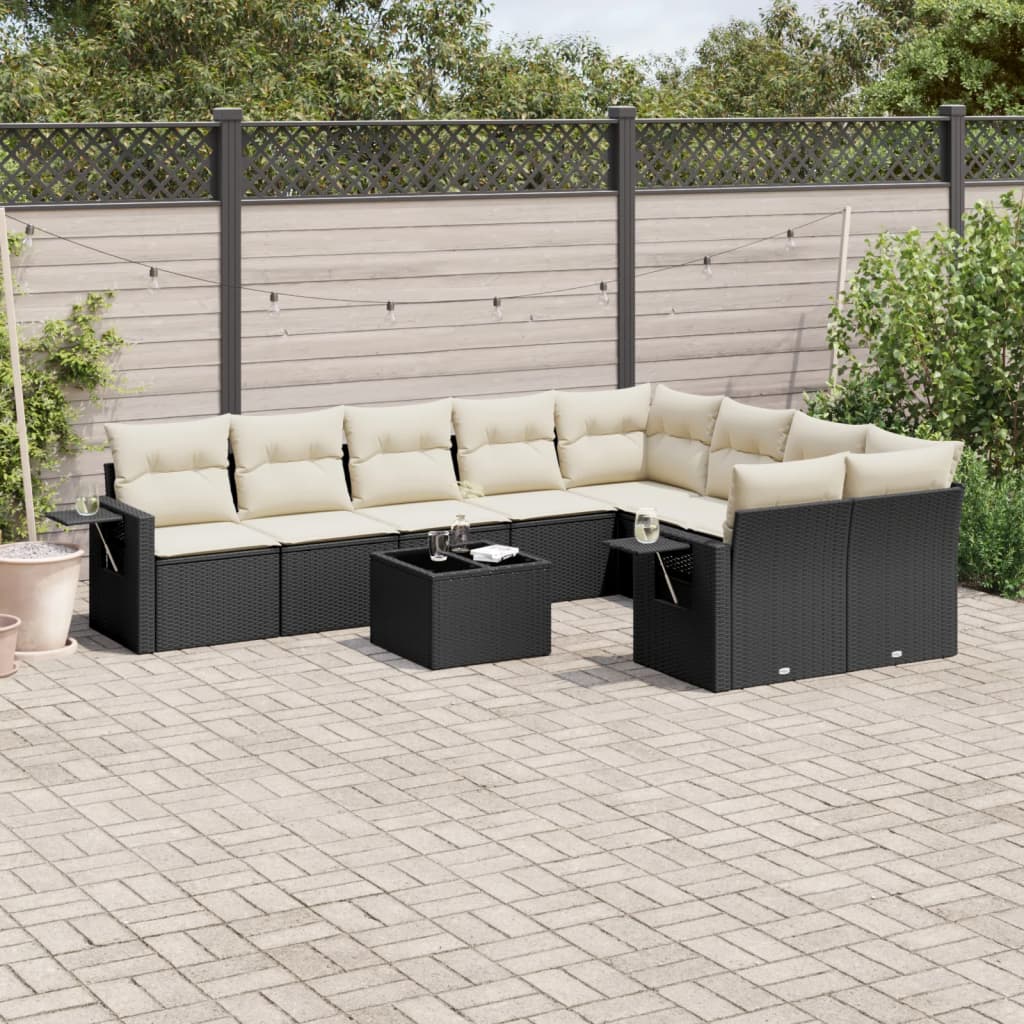 10-delige Loungeset met kussens poly rattan lichtgrijs