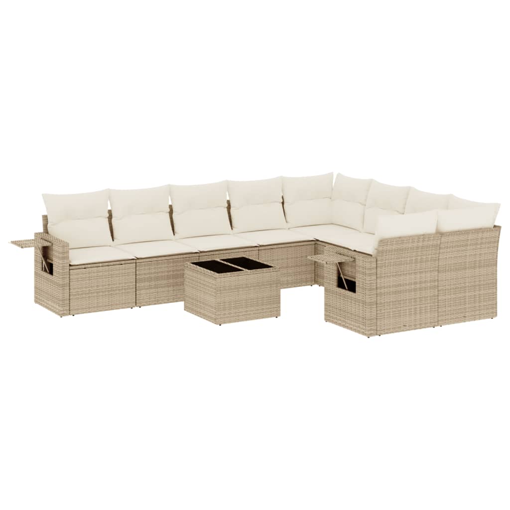 10-delige Loungeset met kussens poly rattan lichtgrijs