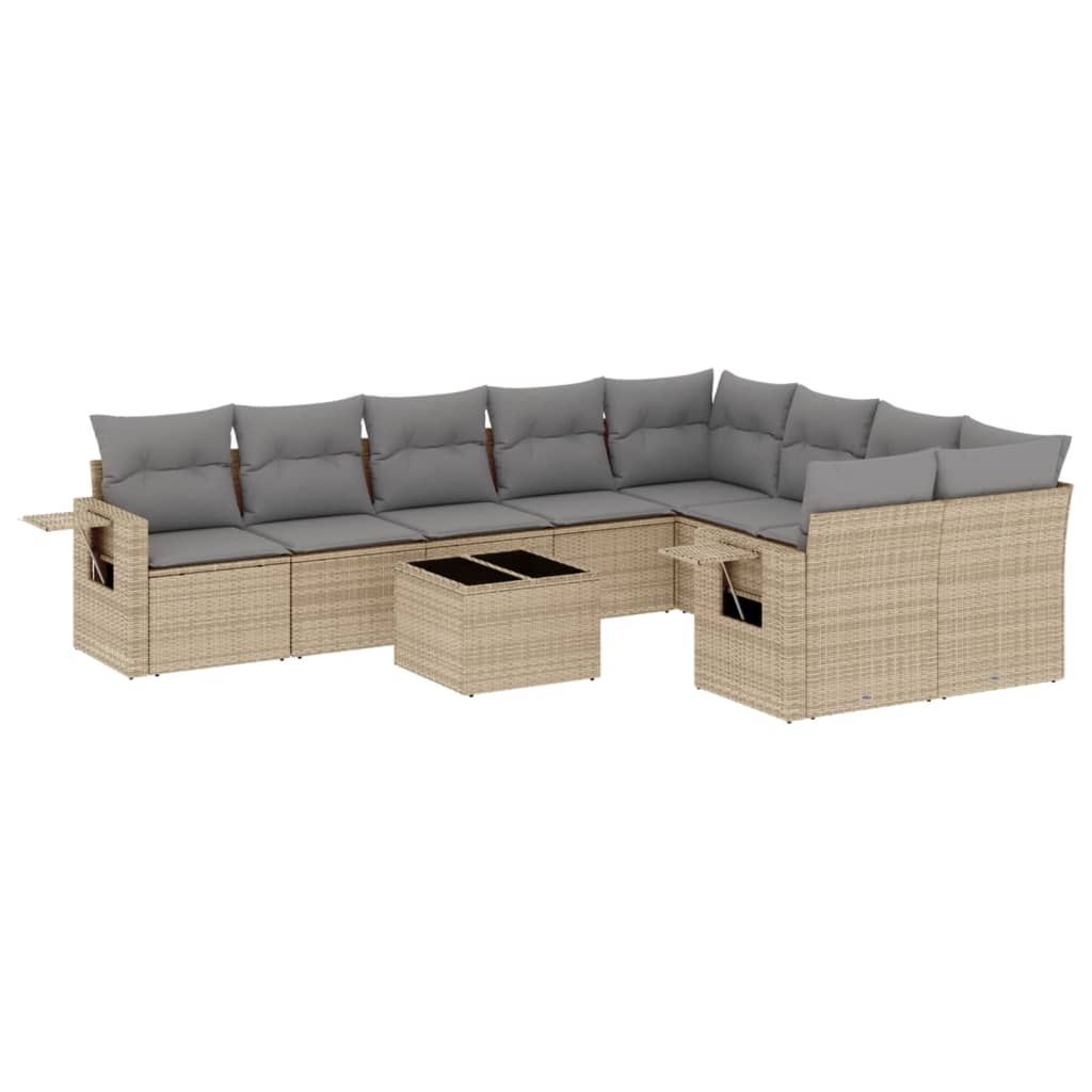 10-delige Loungeset met kussens poly rattan lichtgrijs