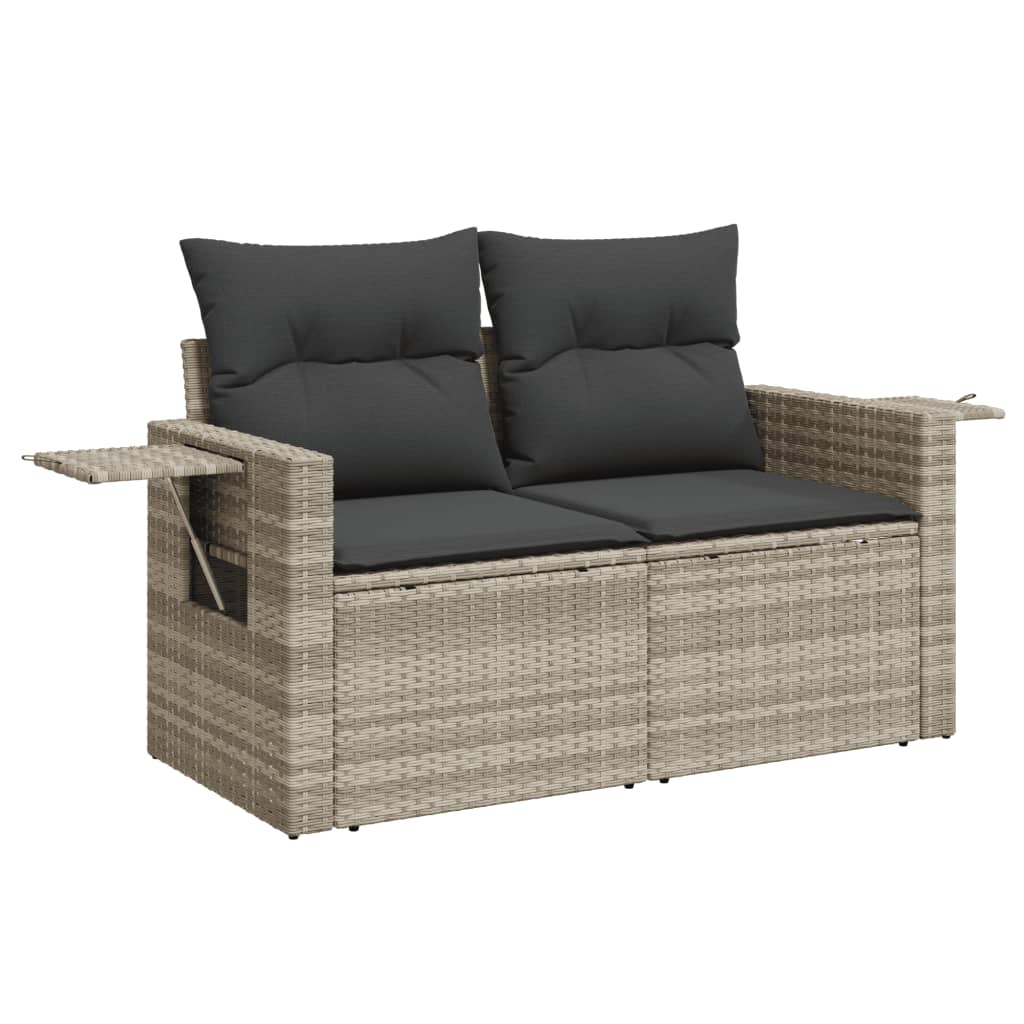 10-delige Loungeset met kussens poly rattan lichtgrijs