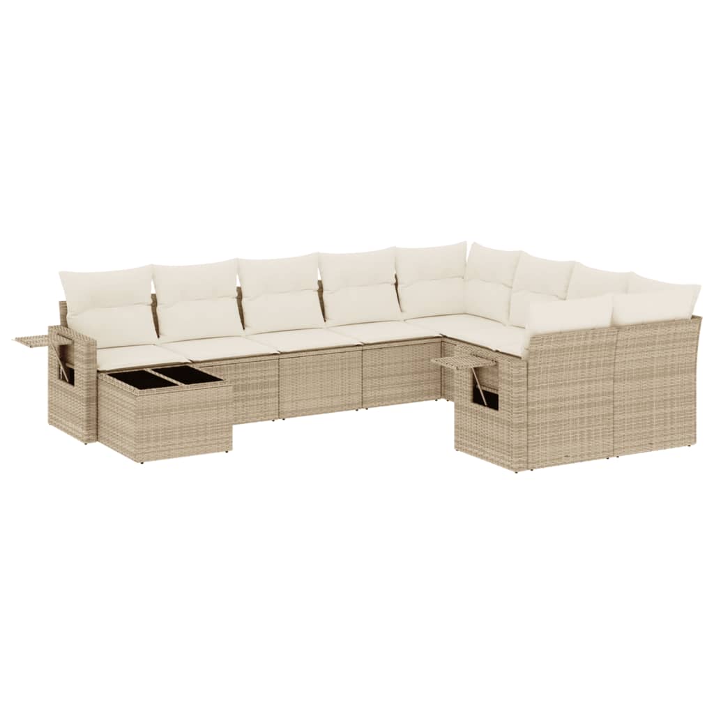 10-delige Loungeset met kussens poly rattan grijs