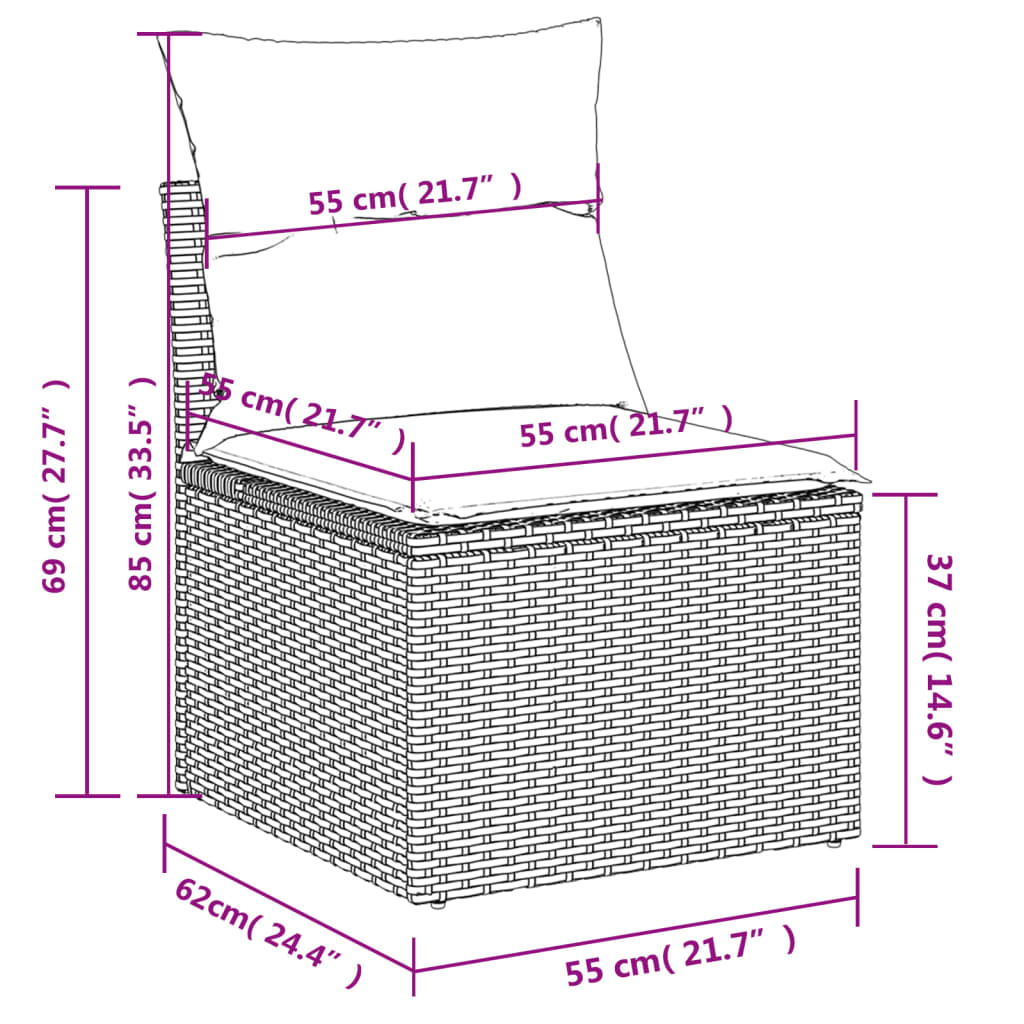 10-delige Loungeset met kussens poly rattan grijs