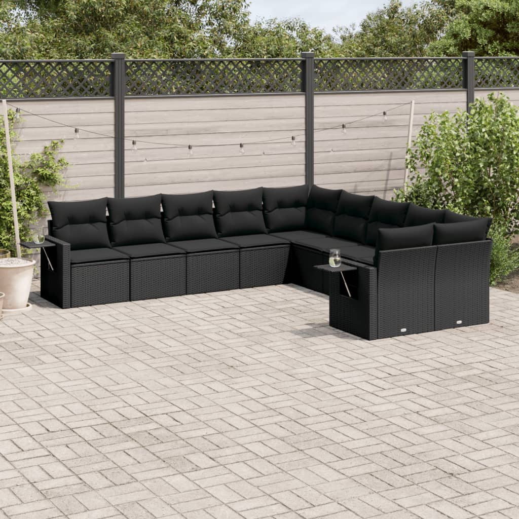 11-delige Tuinset met kussens poly rattan beige