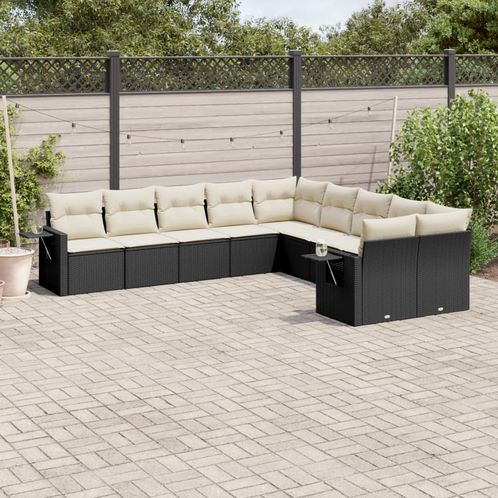 11-delige Tuinset met kussens poly rattan beige