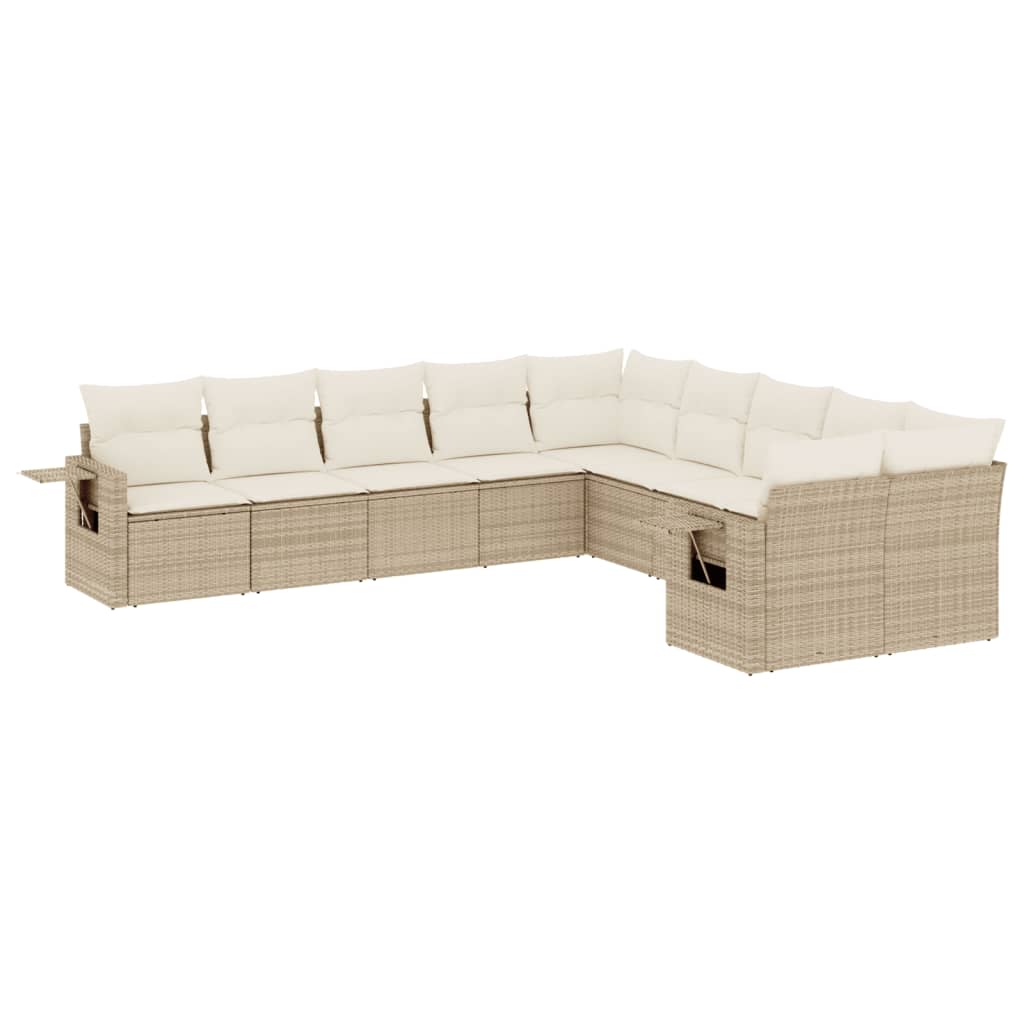 11-delige Tuinset met kussens poly rattan beige