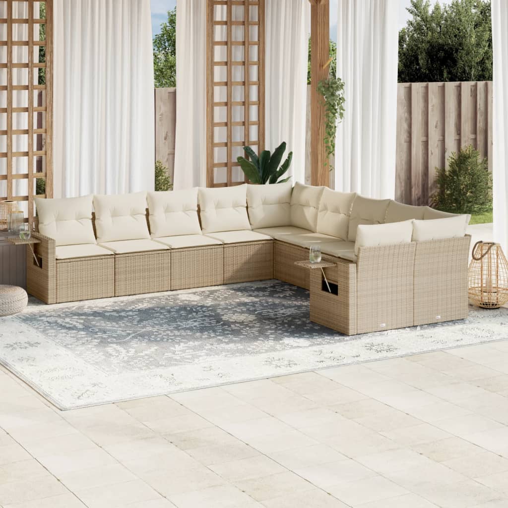 11-delige Tuinset met kussens poly rattan beige