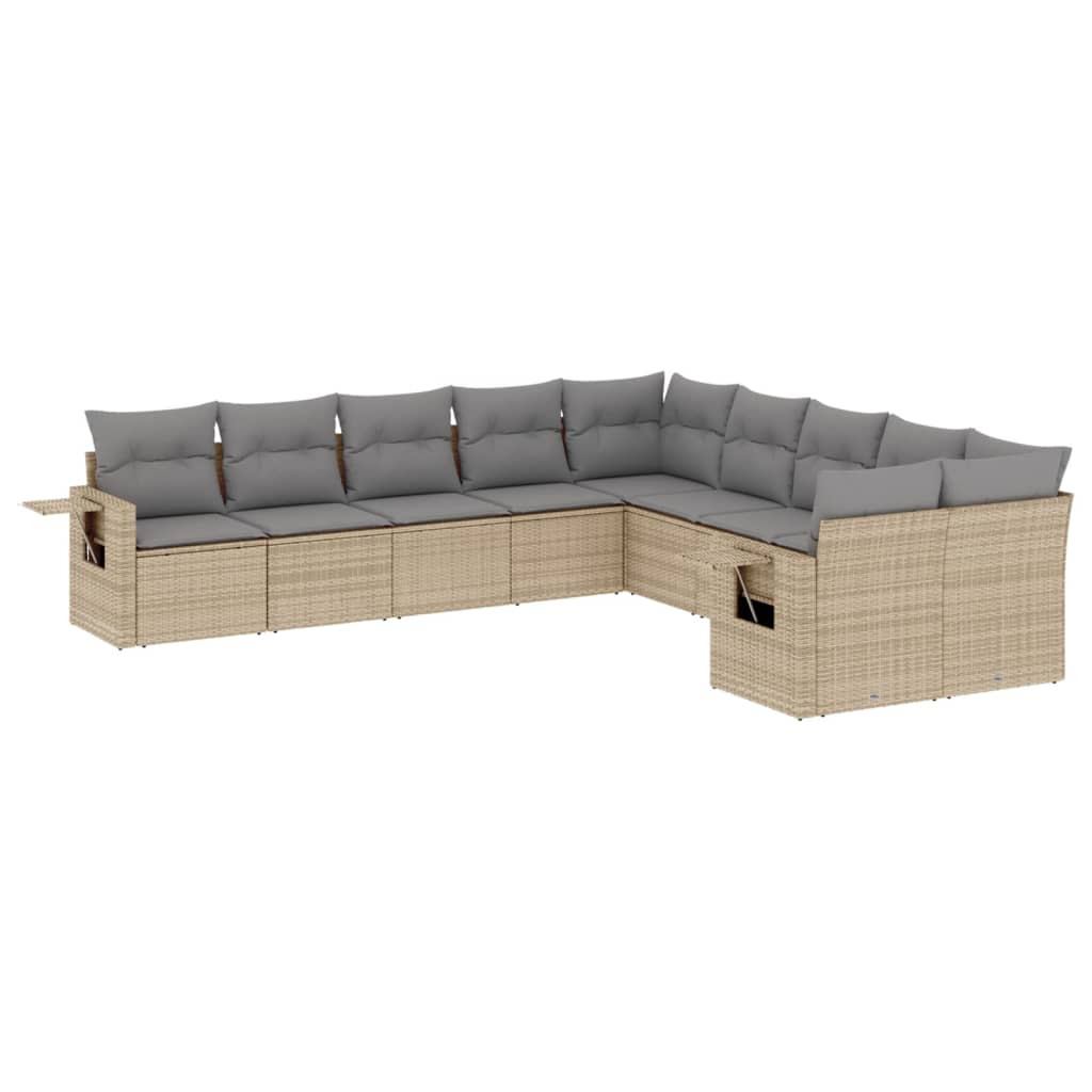 11-delige Tuinset met kussens poly rattan beige