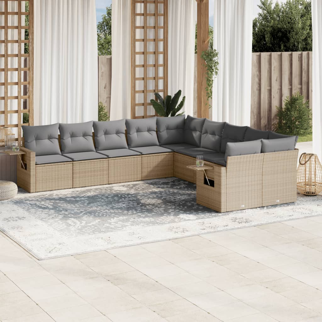 11-delige Tuinset met kussens poly rattan beige