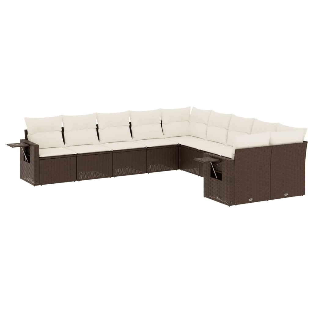 11-delige Tuinset met kussens poly rattan beige