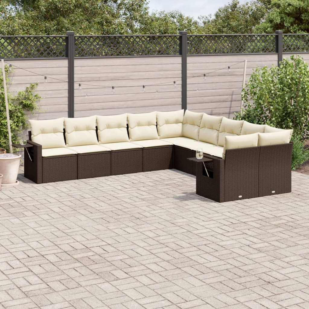 11-delige Tuinset met kussens poly rattan beige