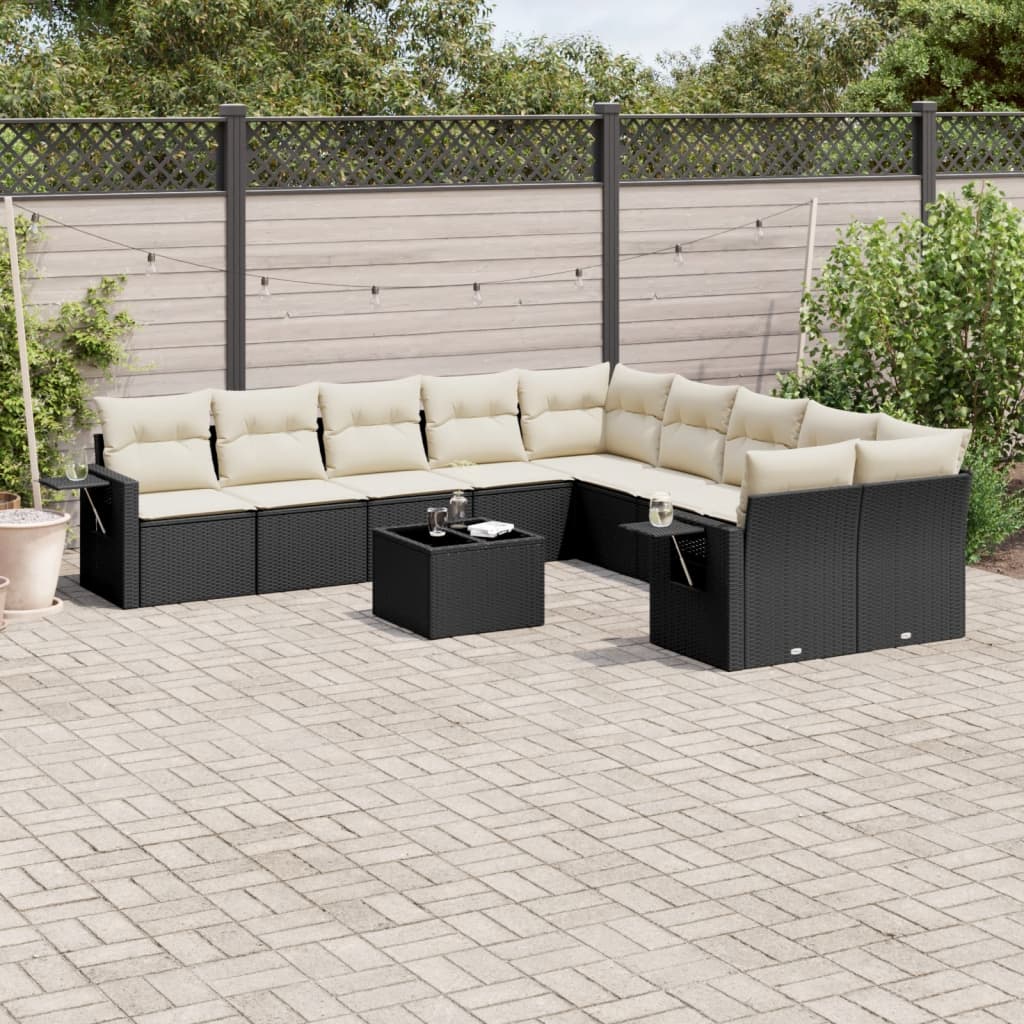 11-delige Tuinset met kussens poly rattan beige