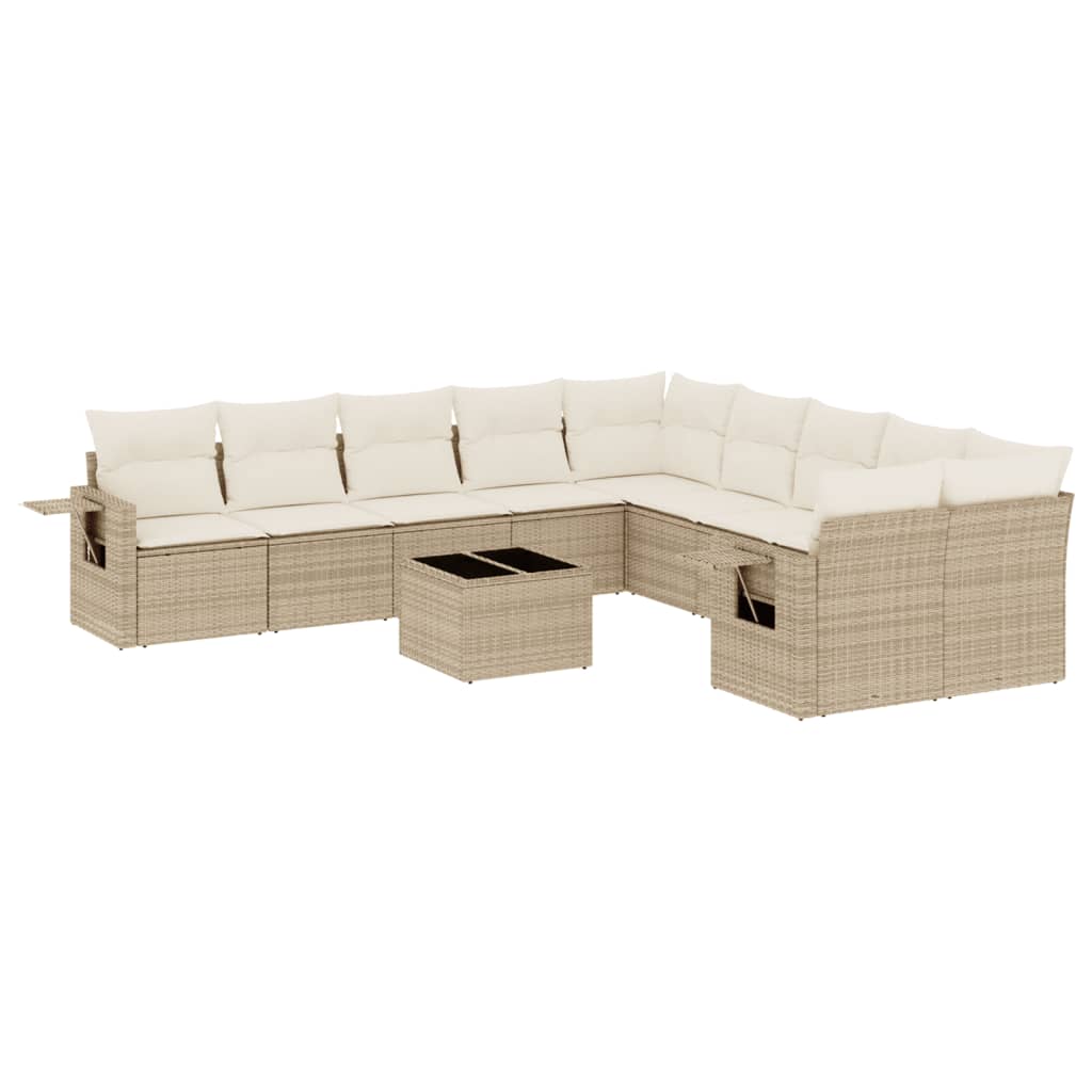 11-delige Tuinset met kussens poly rattan beige