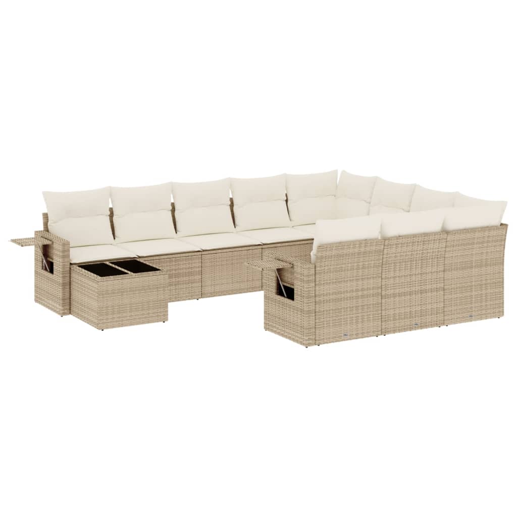 11-delige Loungeset met kussens poly rattan zwart