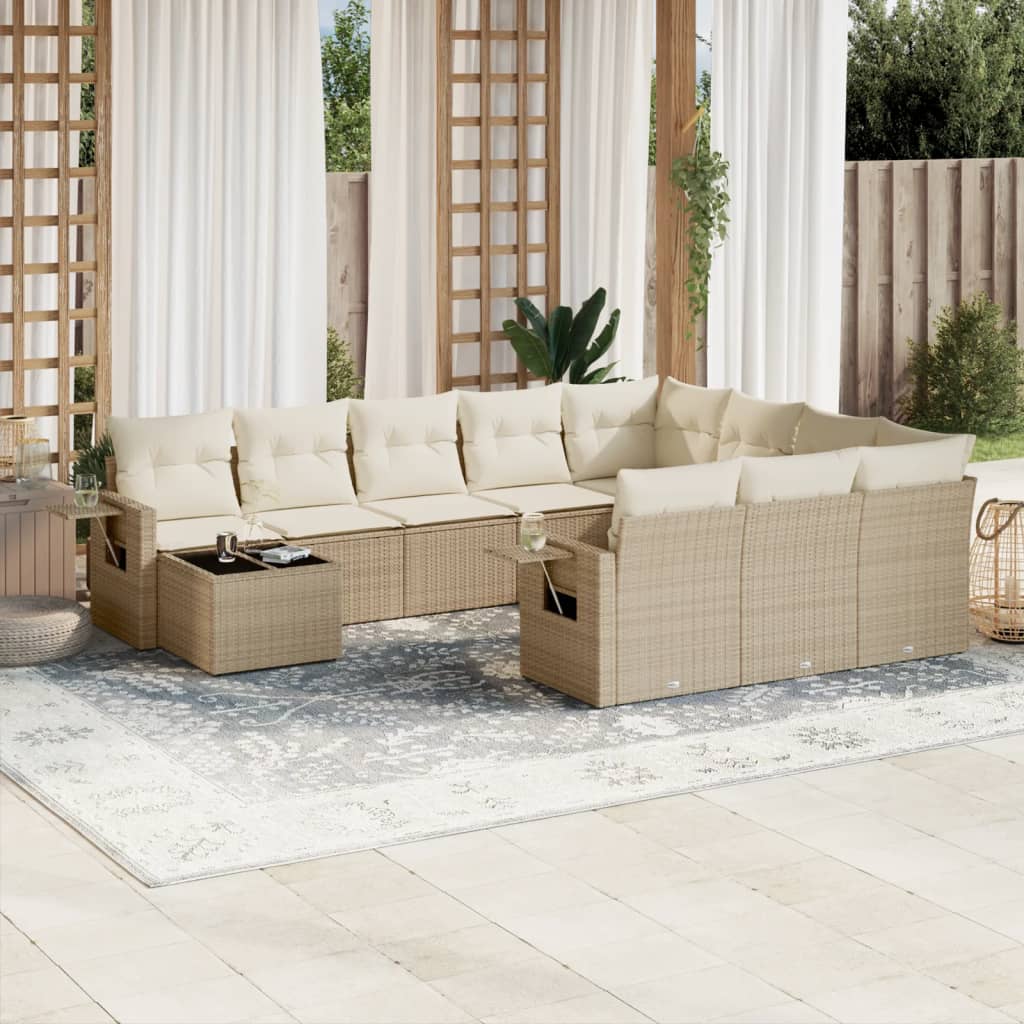 11-delige Loungeset met kussens poly rattan zwart