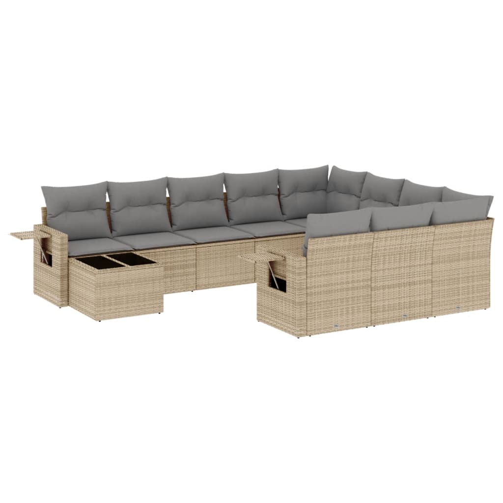 11-delige Loungeset met kussens poly rattan zwart