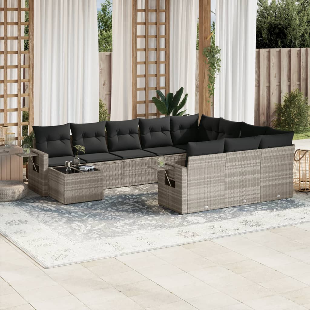 11-delige Loungeset met kussens poly rattan zwart