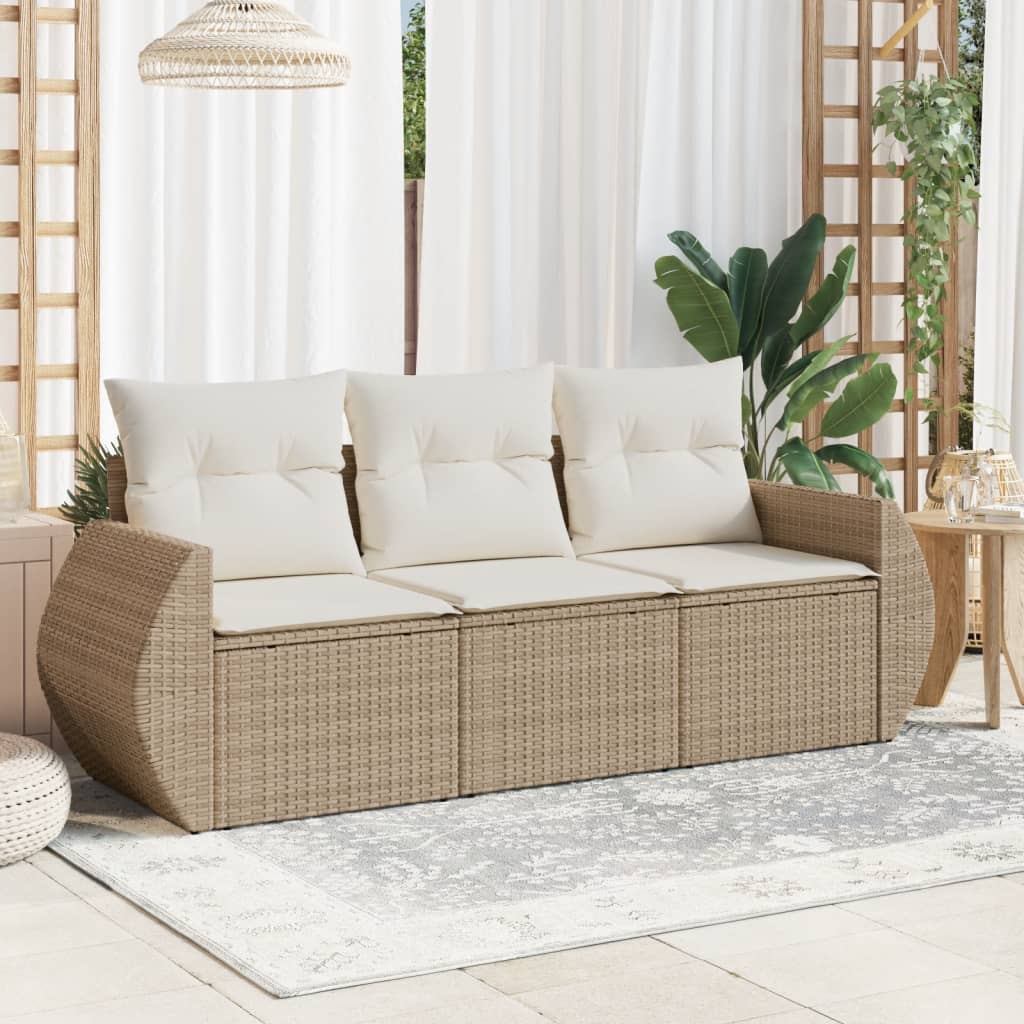 3-delige Loungeset met kussens poly rattan