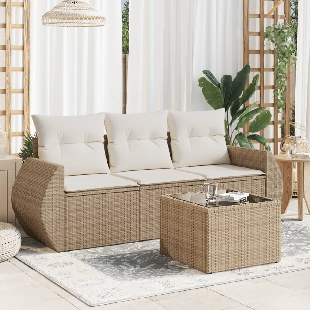 3-delige Loungeset met kussens poly rattan