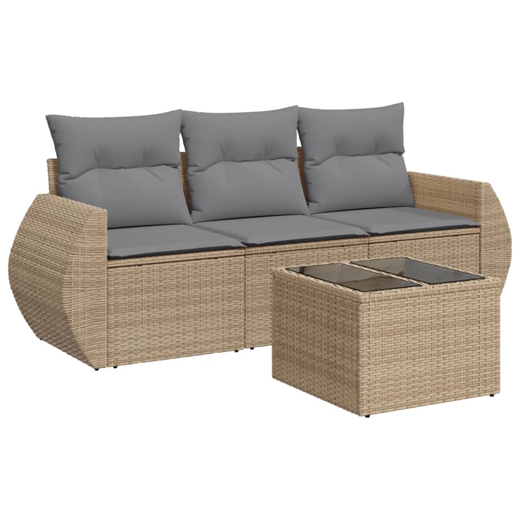 3-delige Loungeset met kussens poly rattan